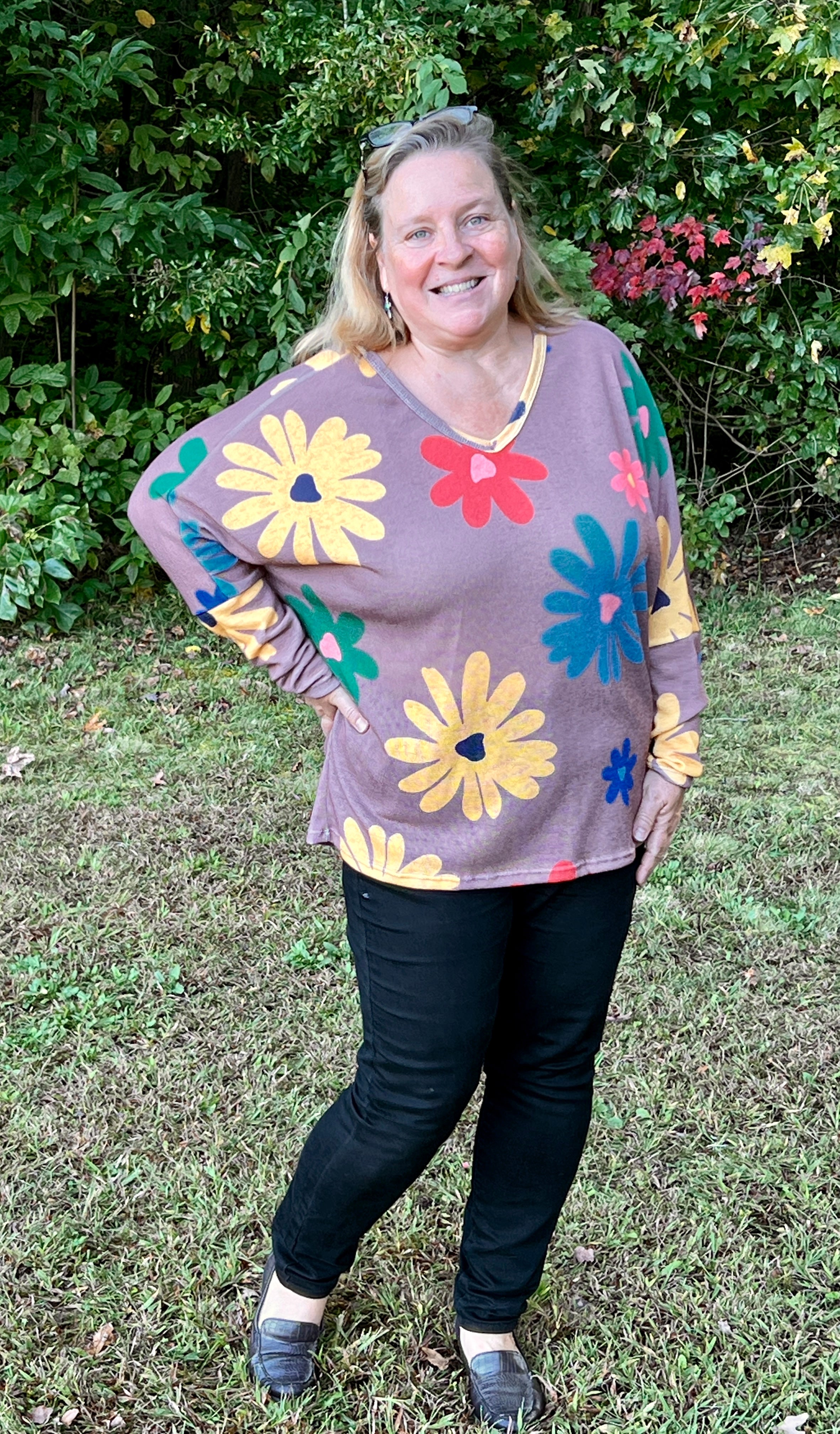 Brown and Floral Retro Style Oversized Plus Size Sweater