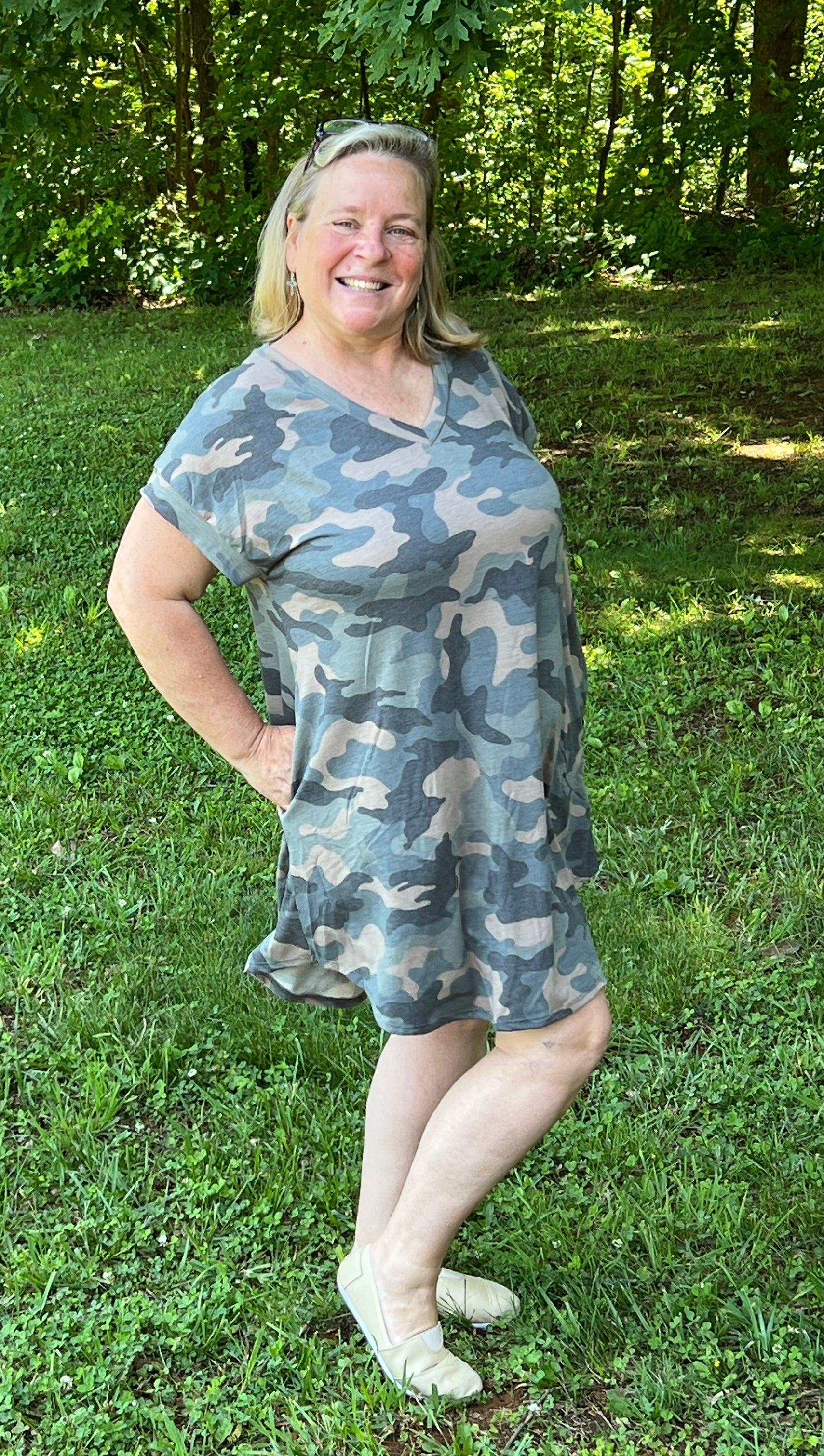 casual camouflage dress Plus Size Women's Camouflage Dress V-Neck Short Sleeve Summer Casual Vacation Loose Fit Dress Elegant